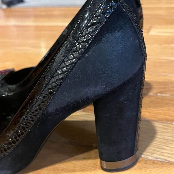 Tory Burch Women's Black Leather Peep Toe Wedge Pumps Size 8M - Picture 7 of 11